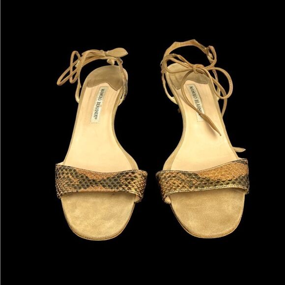 Manolo Blahnik Embossed Snake Leather Sandal w/2” Kitten Heel Great Cond Sz. 41 - Picture 8 of 11